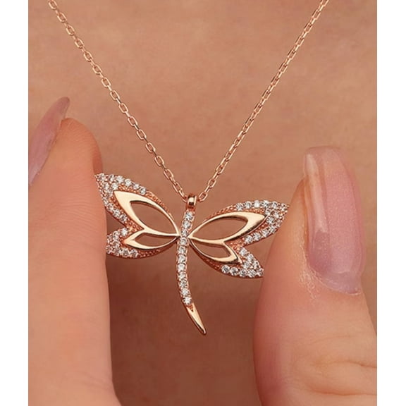 Aishvi Jewels 2 Ct Round Cut Lab Created Diamond Dragonfly Beauty Pendant With 18" Chain 14K Rose Gold Plated 925 Sterling Silver