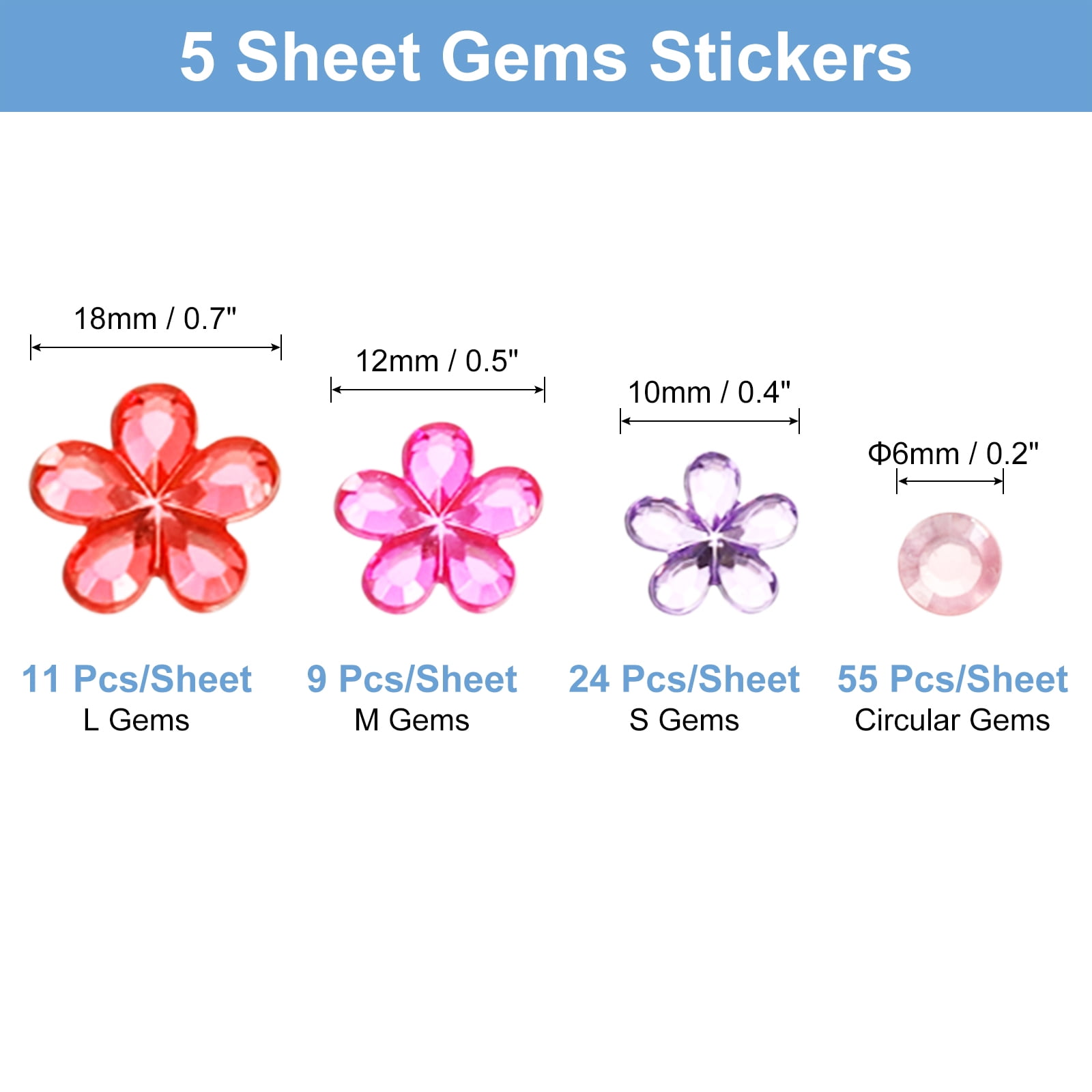 Unique Bargains 5 Sheet 505 Pcs Gems Stickers Sheet Self-Adhesive Rhinestone Stickers