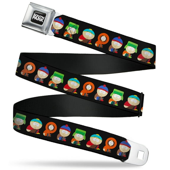 Comedy Central Belt, Seatbelt Buckle Belt, South Park Boys Faith Hilling Butt Scratch Poses Black, 30 to 44 Inches
