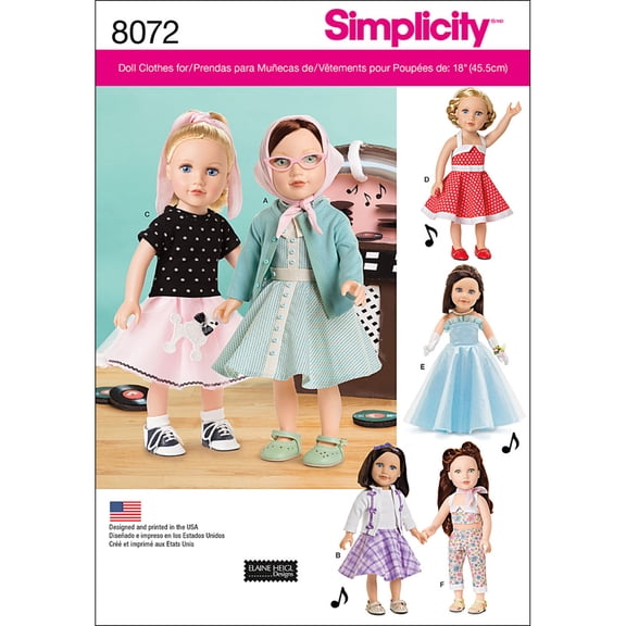 Simplicity Vintage Inspired Doll Clothes Pattern, 1 Each