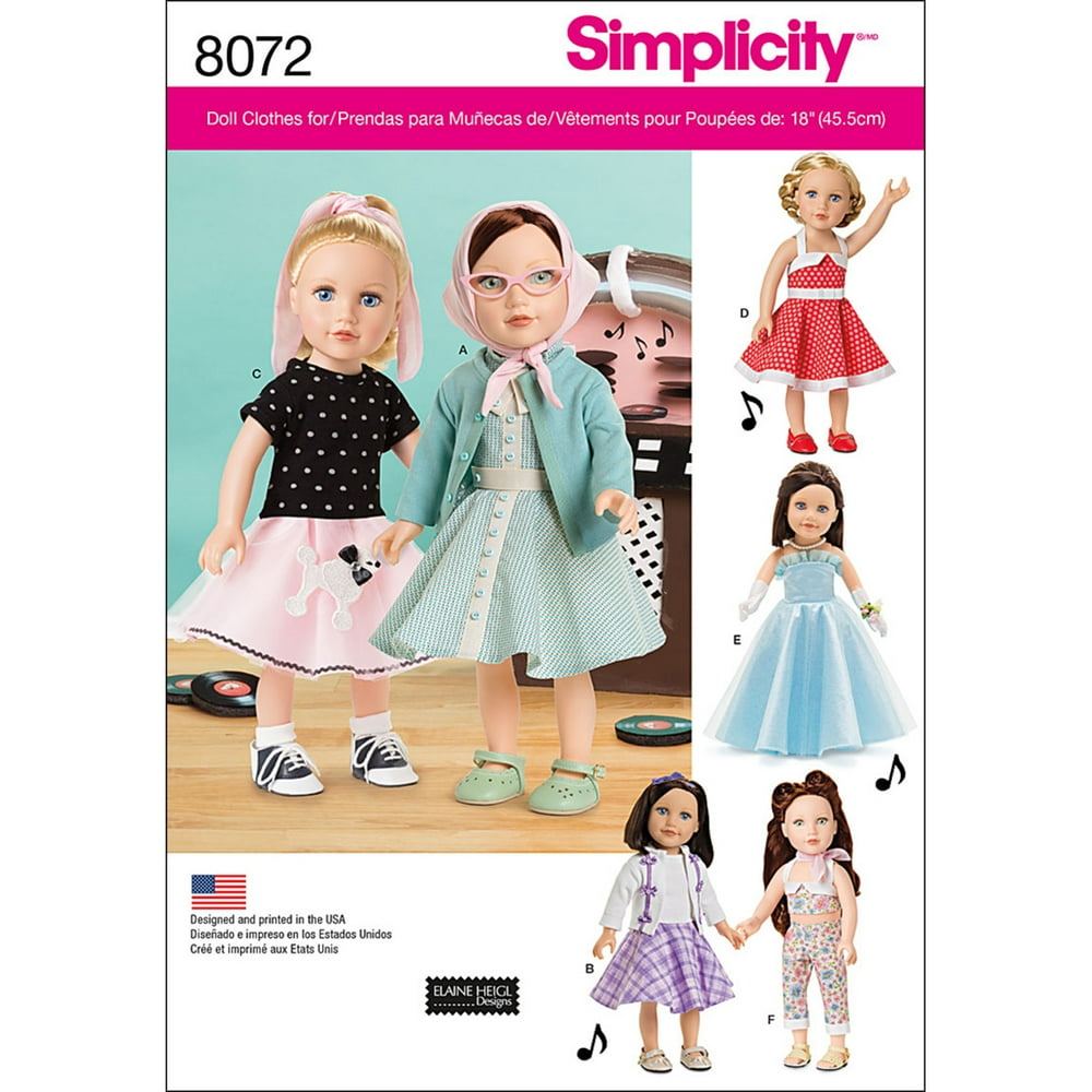 Simplicity Vintage Inspired Doll Clothes Pattern, 1 Each