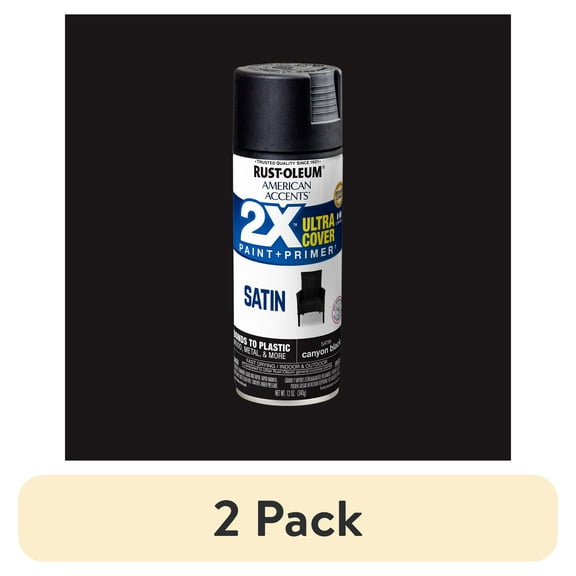 (2 pack) Canyon Black, Rust-Oleum American Accents 2X Ultra Cover Satin Spray Paint-327916, 12 oz