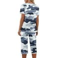 thumbnail image 3 of FAHXNVB Women Pajama Sets Floral Printed Short Sleeve V Neck Tops With Capri Pants with Pockets Casual 2 Piece Lounge Sleepwear Pj Sets, 3 of 5