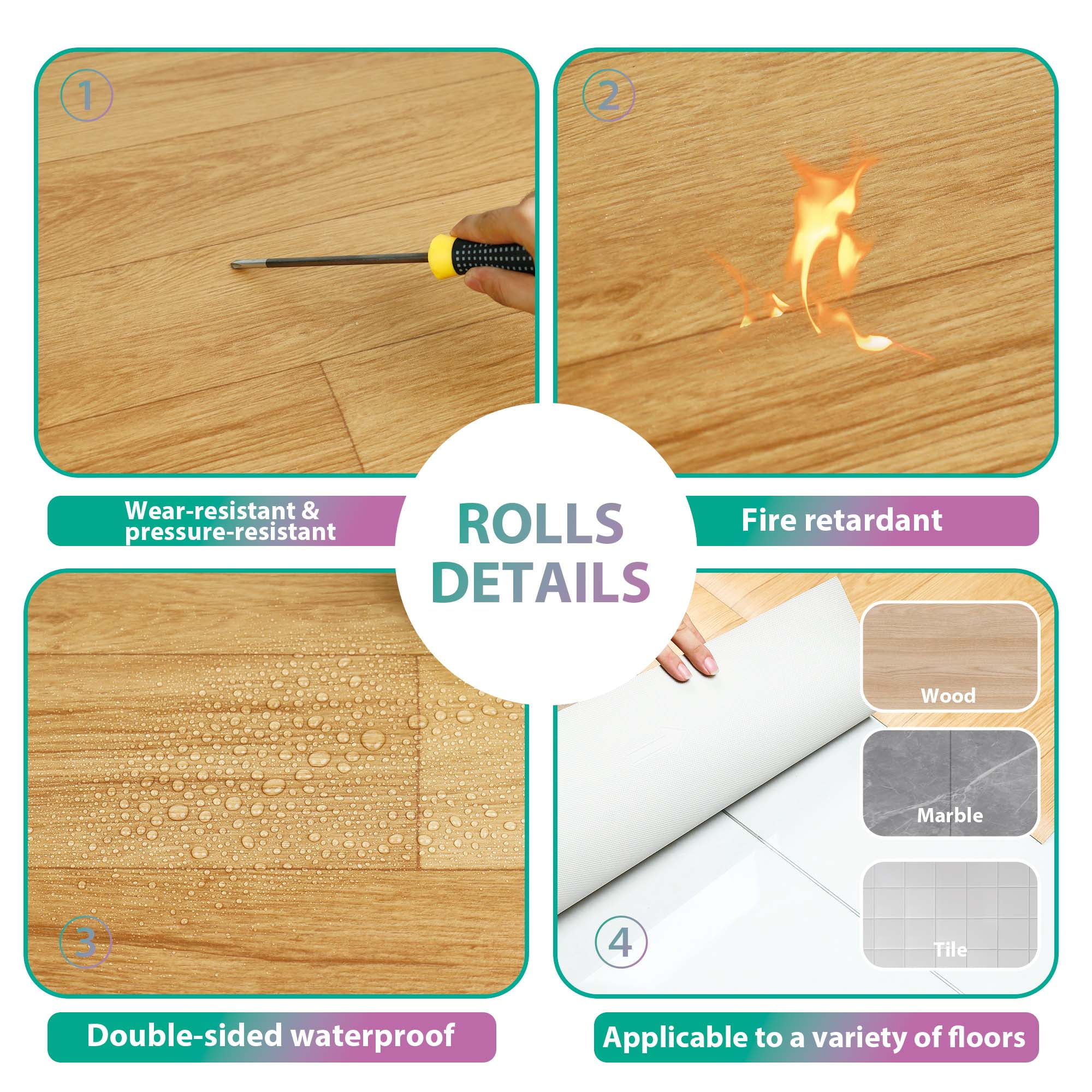 vinyl sheet flooring roll PVC luxury vinyl tile 39"x 197" Waterproof vinyl floor planks for Bathroom Living Room Kitchen 1.6mm thickness