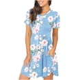 thumbnail image 5 of Lenago Women's Crewneck Short Sleeve Solid Mini Swing Dress with Pockets, 5 of 6
