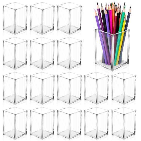 Aforoeoa Paquete De 20 Portalápices De Acrílico Transparente, Organizador De Lápices De Escritorio, Taza De Lápiz Acrílico, Papelería, Organizador De Oficina, Soporte Para Brochas De Maquillaje