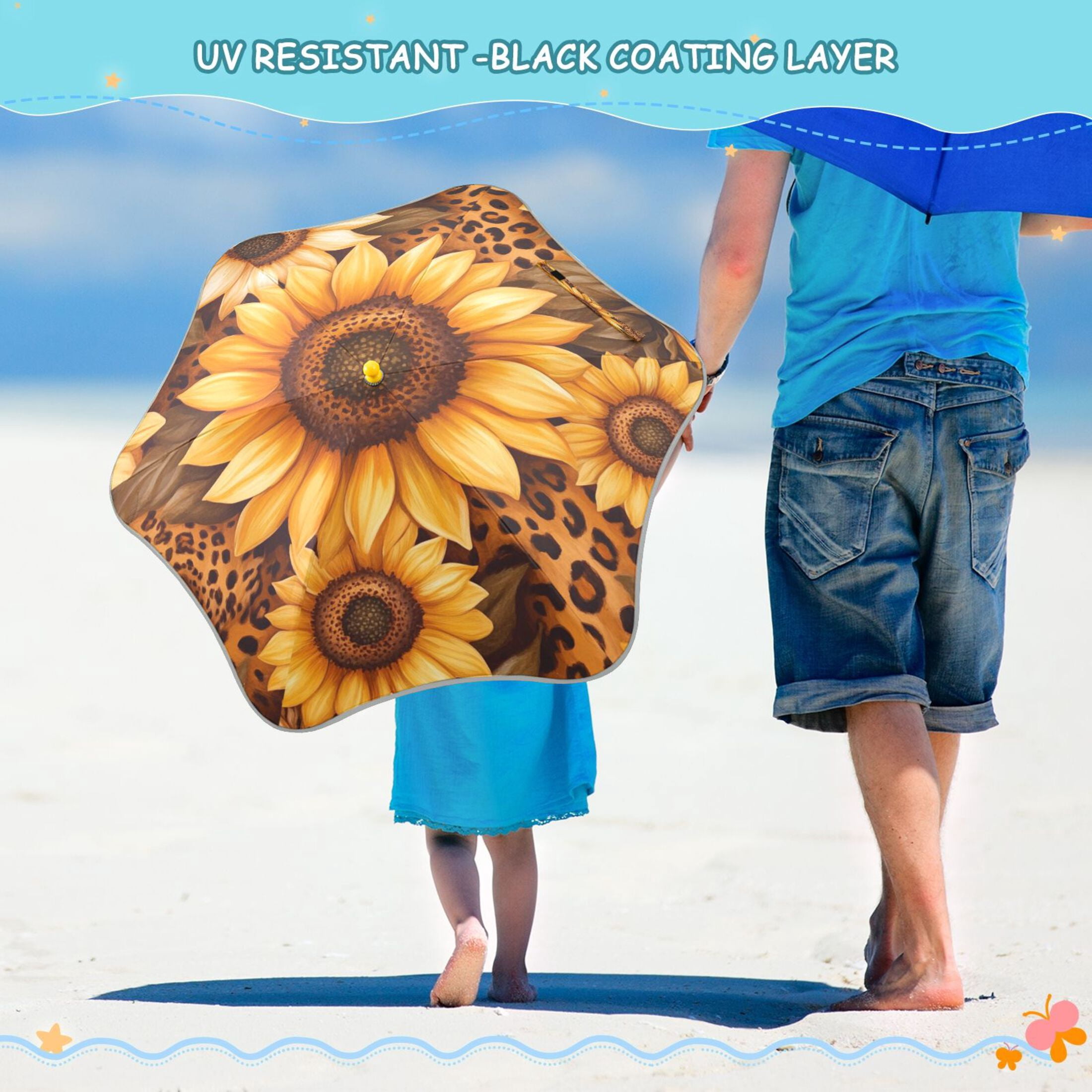 BZSMCE Folding Umbrellas Rain & UV Protection Windproof In Sunflower Safari Pattern