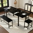 thumbnail image 1 of 5-Piece Dining Table Set for 4-8 People, 63" Large Extendable Kitchen Table Set with 2 Benches and 2 Square Stools, Modern Dining Room Furniture Sets, Easy Assembly, Black, 1 of 9