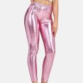 thumbnail image 6 of JWZUY Shiny Metallic High Waist Stretch Leggings Sparkly Clubwear Rave Trousers Pink L, 6 of 6