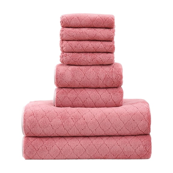 Leodye 8 Piece Velvet Towel Set Plain Soft Absorbent Household Bath Face Drying Towel -Includes: 4x Square towel, 2x Bath towel, 2x Towel