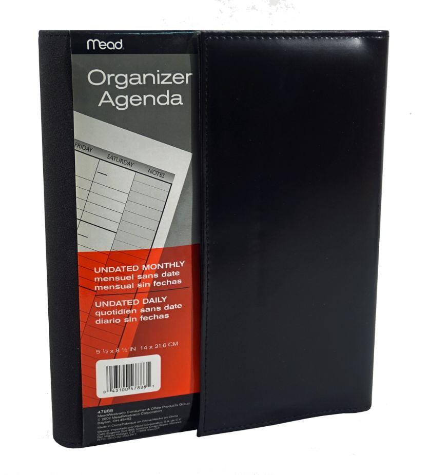 Mead Organizer Agenda Black - 5 1/2 x 8 1/2 IN - Updated Monthly - Updated Daily