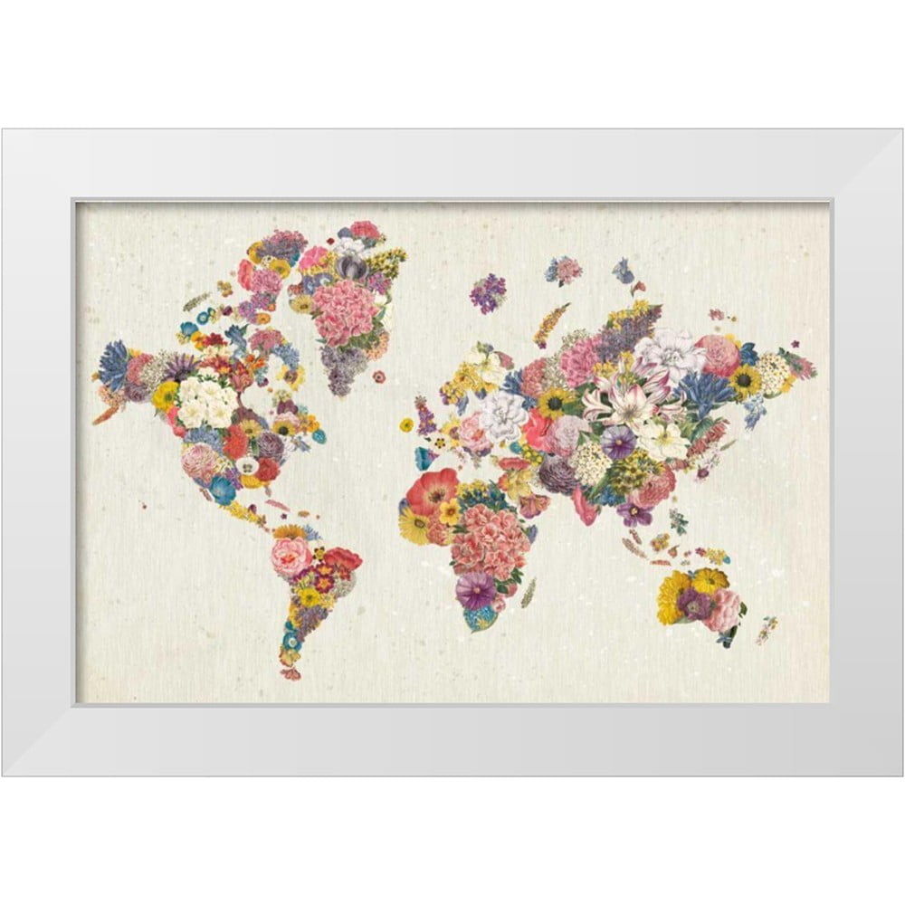 Wild Apple Portfolio 32x23 White Modern Wood Framed Museum Art Print Titled - Botanical Floral Map Light