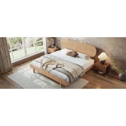 King Size Bamboo Platform Bed with Round Shape Headboard and Little Footboard, Solid Bamboo-made Bed Frame with Support Slats, Full/Queen/King Bed Frame for Bedroom, Guest Rooms, Dorms, Natural