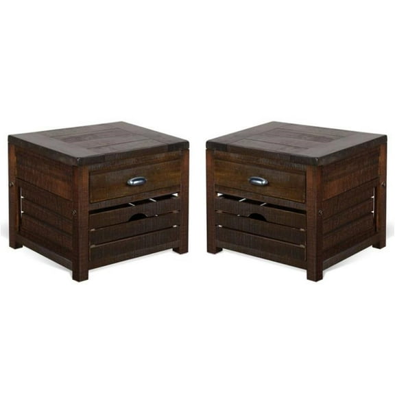 Home Square Homestead 24" Mahogany Wood End Table in Tobacco Leaf - Set of 2