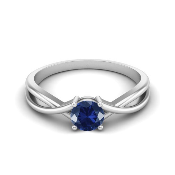 0.50 Ctw Round Synthetic Blue Sapphire Solitaire 925 Sterling Silver Split Shank Valentines Day Gifts Ring