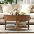 thumbnail image 3 of Wirrytor 31 inch Walnut Round Coffee Table for Living Room with Hiddern Storage, Farmhouse Circle Coffee Table with 2-Tier Open Storage Shelf, Modern Center Table, 3 of 10