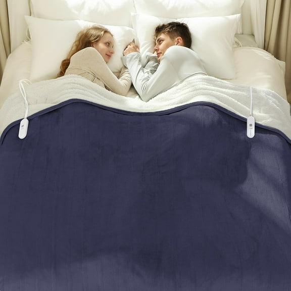 Heated Blanket Queen Size 84" x 90" - Warm Flannel Electric Blanket with Dual Control for Home, 5 Heating Levels & 10 Hours Auto Off, Overheat Protection (Purple)