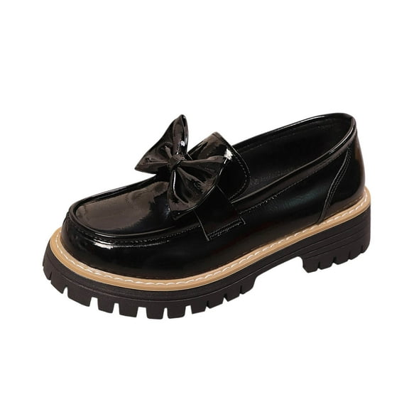 Black Women'S Casual Loafers, Patent Leather Low Heel Shoes, Comfortable Round Toe Slip On For Daily Wear, Size 6, 1.16 Lb