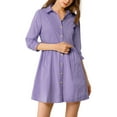 thumbnail image 1 of INSPIRE CHIC Junior's 3/4 Sleeve Solid Button Front Flare Mini Shirt Dress, 1 of 5