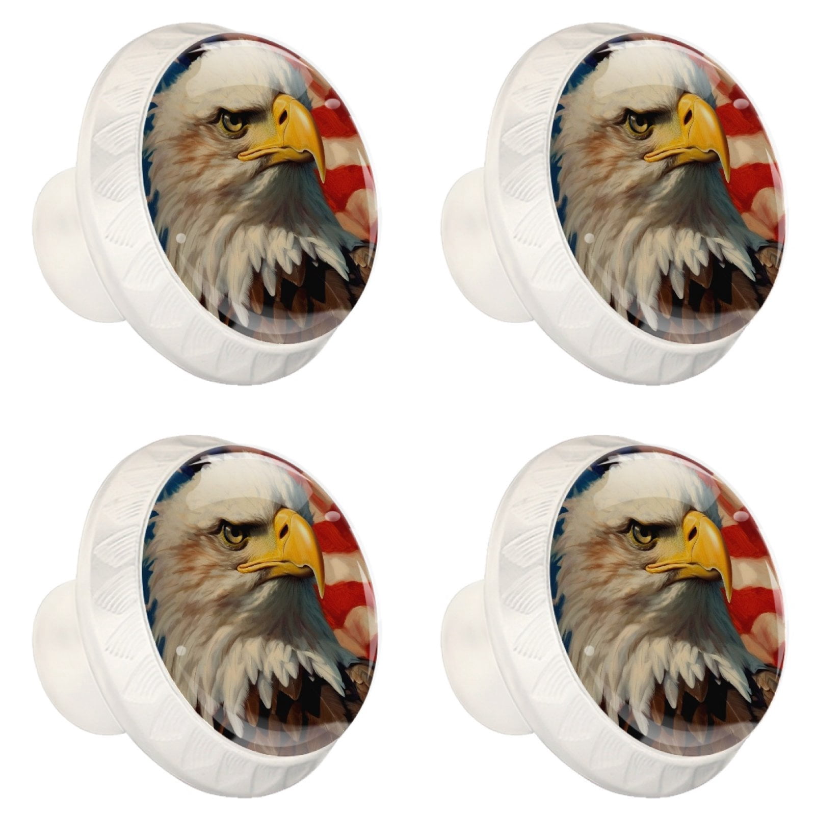 4 Pcs Eagle and American Flag Knobs for Kitchen Cabinet Cupboard Dresser Bookcase Drawer Pulls Handles Round Home Decor
