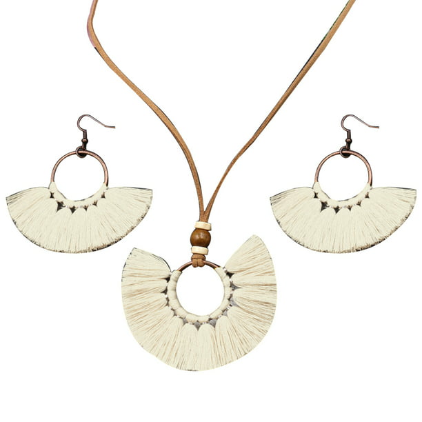 Funie Vintage Fan Shape Tassel Circle Pendant Necklace Hook