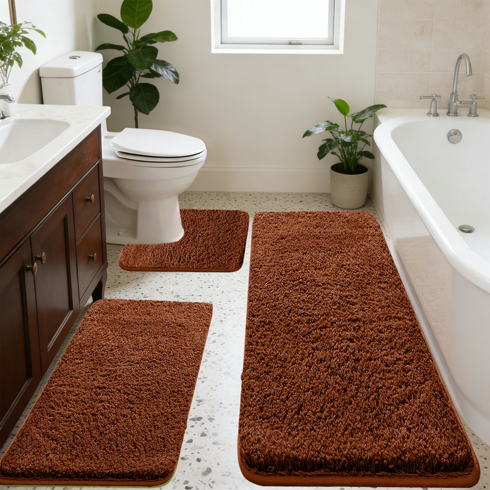 47 Inch Extra Large 3-Piece Memory Foam Bathroom Rug Set, Ultra Soft Water Absorbent Non-Slip Bath Mat, Washable Bathroom Floor Mats for Bathroom, Shower, Tub, Laundry Room and Vanity Area