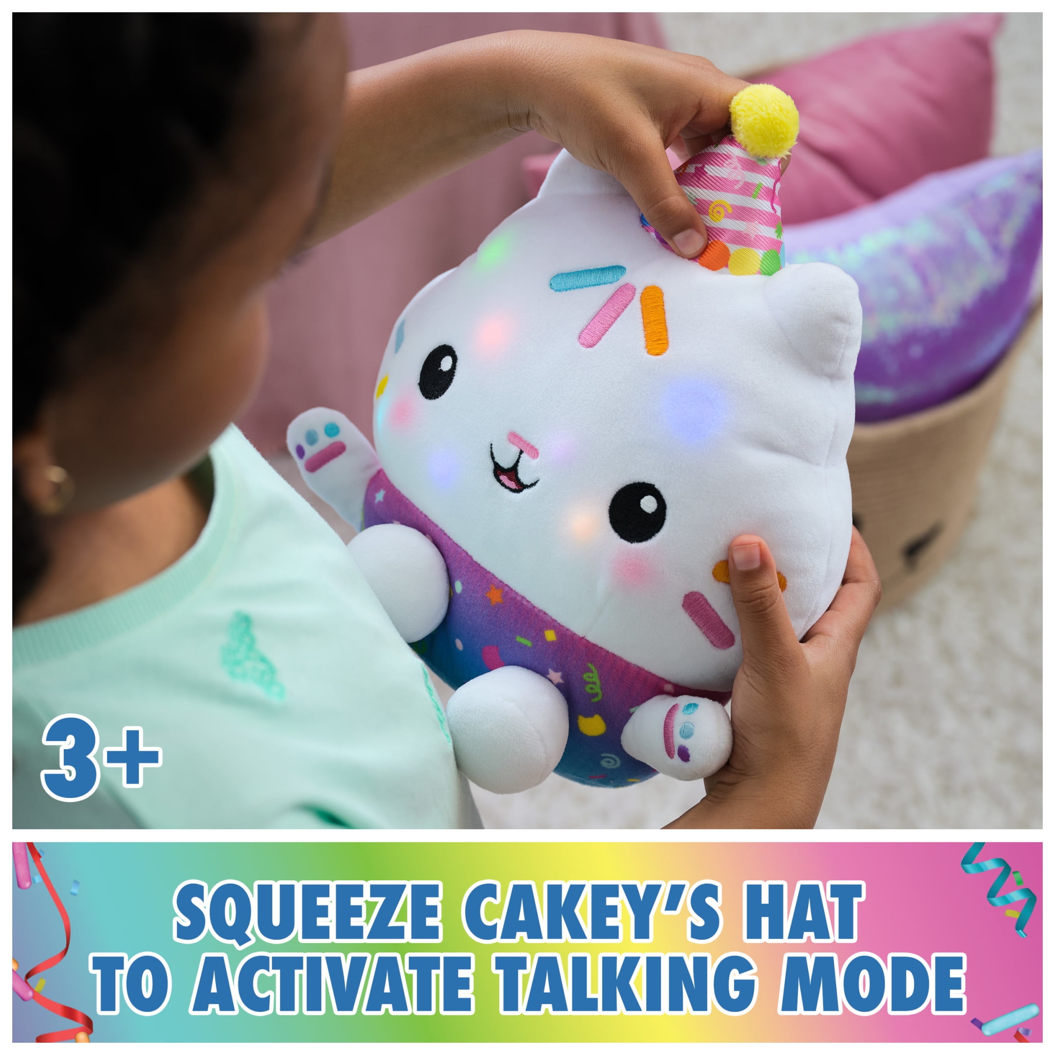 Gabby’s Dollhouse Celebrations, Sprinkle Party Cakey Cat 10-Inch Interactive Plush Toy