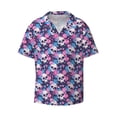 thumbnail image 3 of Balery Skull Flower Blue Men's Casual Button Down Shirt Short Sleeve Textured Summer Cuban Beach Shirts-Small, 3 of 7