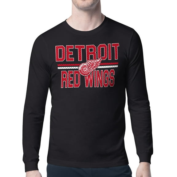 Men's Starter Black Detroit Red Wings Mesh Look Team Name Long Sleeve T-Shirt