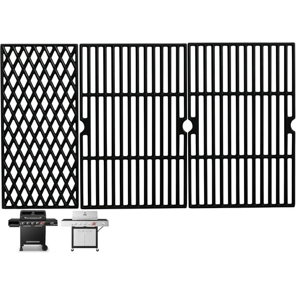 Cast Iron Replacement Grill Grates for Dyna Glo 5-Burner Gas Grills (DGH474CRP, DGH485CRP, DGH481CRP), 16.5" x 29.3", Set of 3