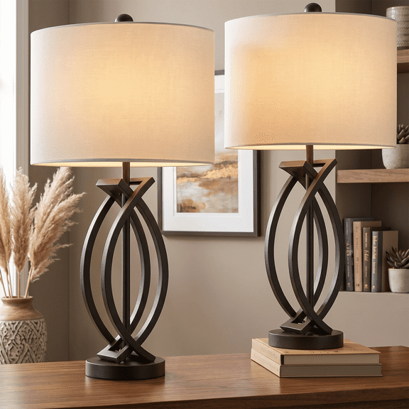 Maxax 26" Table Lamps for Living Room Set of 2, Dimmable Black Lamps for Bedroom Nightstand, Industrial Metal End Table Lamps