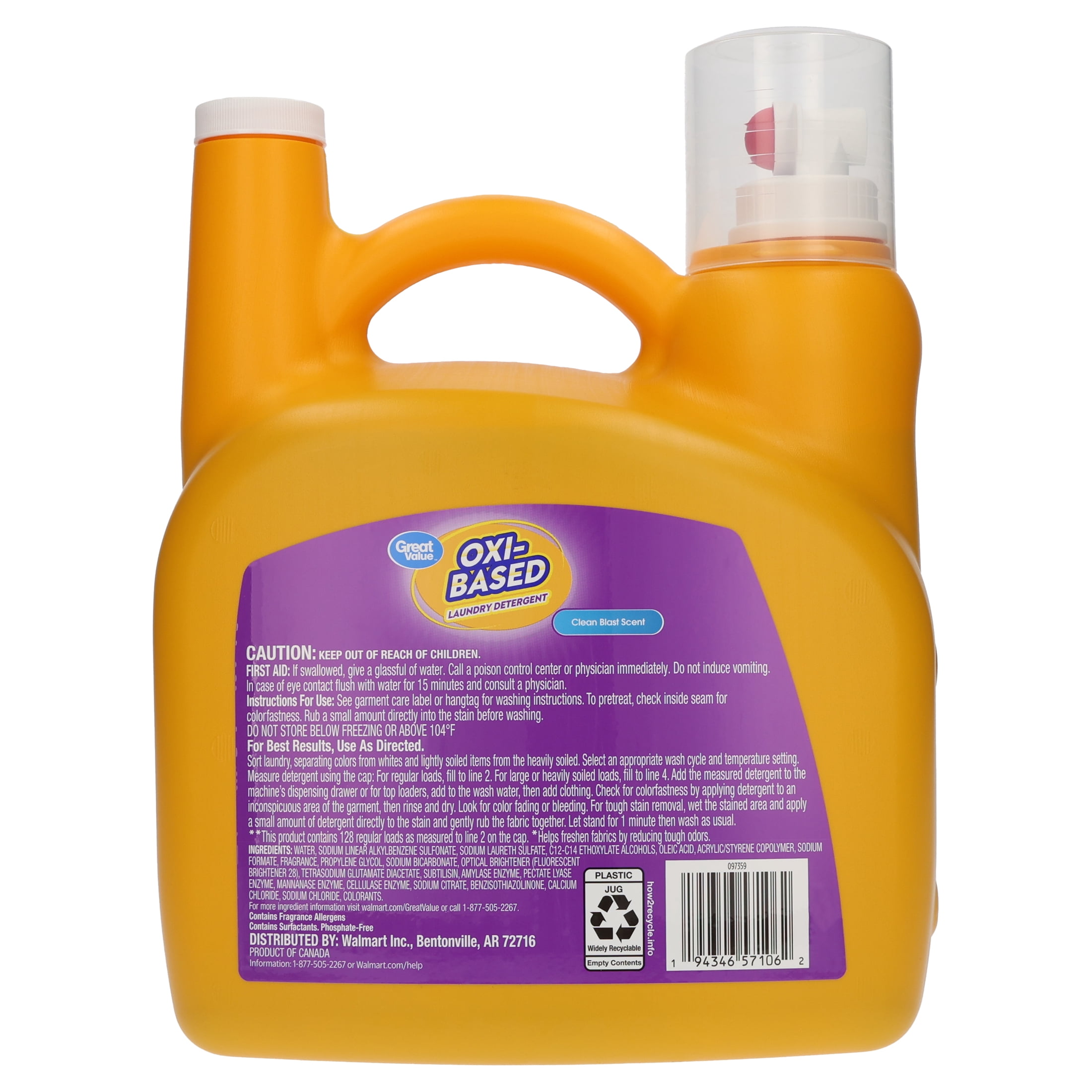 (2 pack) Great Value Oxi-Based Laundry Detergent, Clean Blast, 166.5 fl oz, 128 Loads