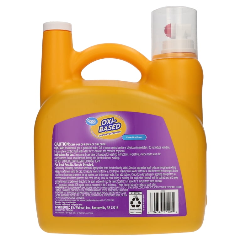 Great Value Clean Blast Oxi-Based Laundry Detergent, 166.5 fl oz, 2-Pack photo 3