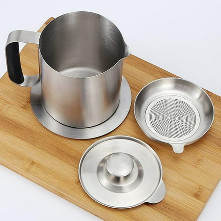 

ZEAVAN Stainless Steel 1L/1.5L Stainless Steel Cooking Oil Can Bottle Container with Fine Mesh Strainer