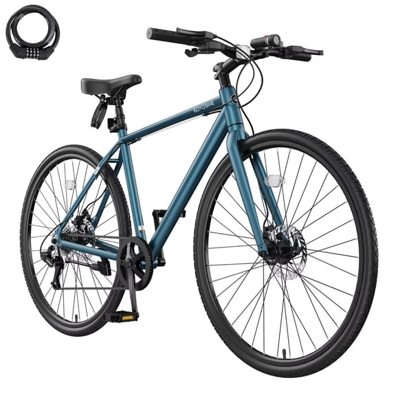 Lilypelle 700C City Road Bike，8-Speed Hybrid Bike w/ LED Headlight, Aluminum Frame , Fits Rider 5'7″ - 6'1″, Unisex, Adult