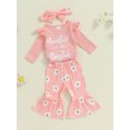 thumbnail image 6 of Aojekbee Baby Girls Fall Outfits Letter Print Long Sleeves Romper and Elastic Daisy Flared Pants Headband Set 3 Piece Clothes, 6 of 10