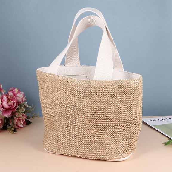 OULII 1Pcs Woman Handbags Beach Shoulder Bag Beige Polyester Lining Travel Use