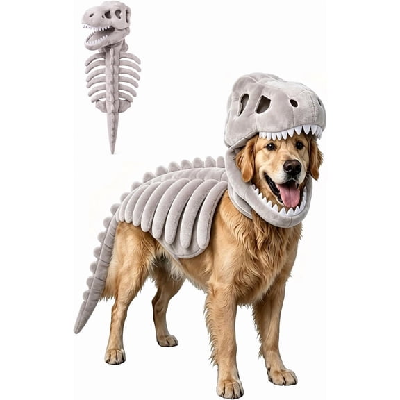 Pet Dinosaur Costume,Dog Skeleton Costume, Glow In The Dark Dino Series, Soft Plush Stretchy Fabric, Halloween Party Cosplay Outfit, 1 Pc