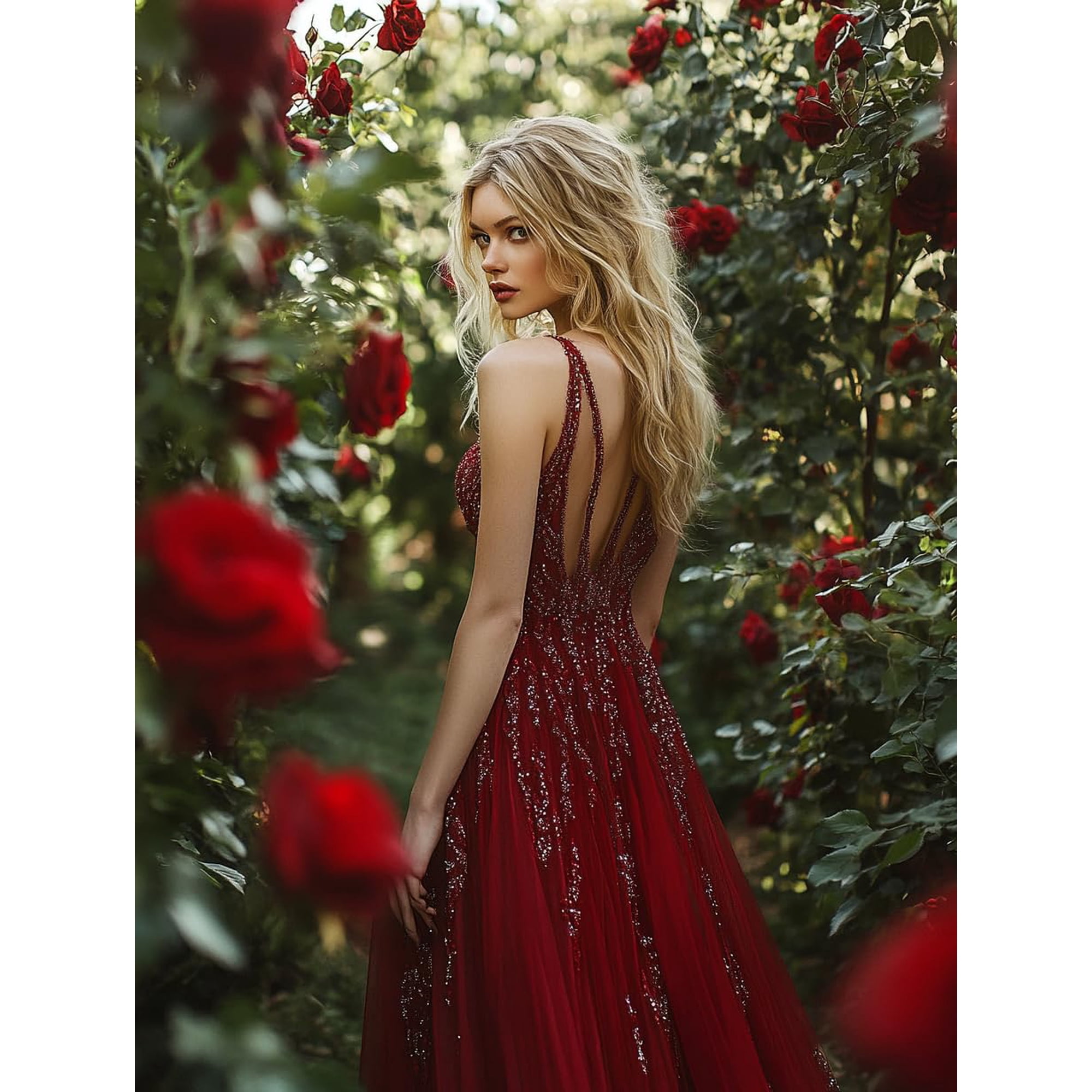 DIY Cross Stitch Kit for Beginners Stunning Woman in Elegant Red Gown Stands 11CT Embroidery Kit with Pattern Stamped Count by Numbers Craft Kit 40x50cm-6