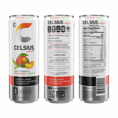 2X - CELSIUS Peach Mango Green Tea Energy Drink Can 12 fl oz