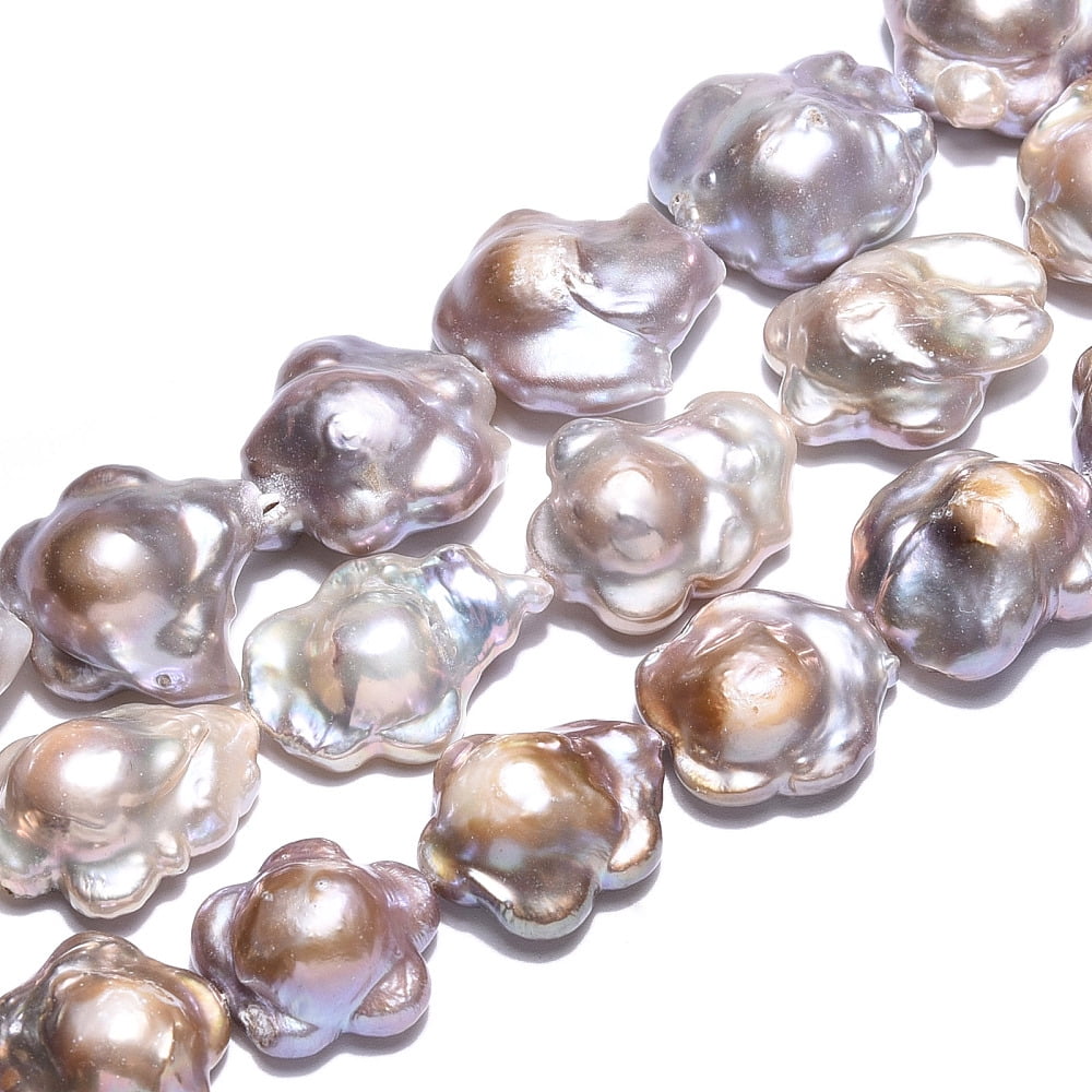 1Strand Baroque Natural Nucleated Keshi Pearl Beads Strands Cultured Freshwater Pearl Flower Rosy Brown 15~30x15~23.5x6~10mm Hole: 0.6mm about 18~24pcs/strand 14.96~15.75 inch(38~40cm)