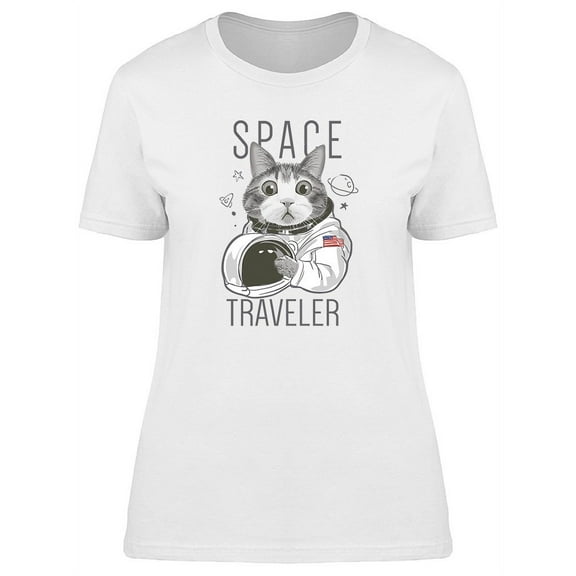 Cat Astronaut Traveler T-Shirt Women -Image by Shutterstock, Female Small
