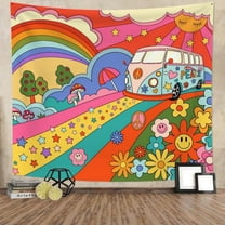 Dashan Groovy Rainbow Rainbow Tapestry Wall Hanging,Boho Hippy Flowers Tapestry for Bedroom Living Room Dorm,60"Wx50"L