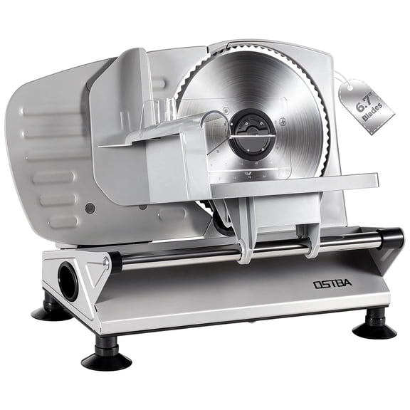 OSTBA Meat Slicer Machine for Home, Electric Deli Food Slicer with Removable 6.7” Stainless Steel Blades, 0-15mm Adjustable Thickness, Easy to Clean, 150W, Ideal for Cold Cuts, Cheese, Bread, Fruit