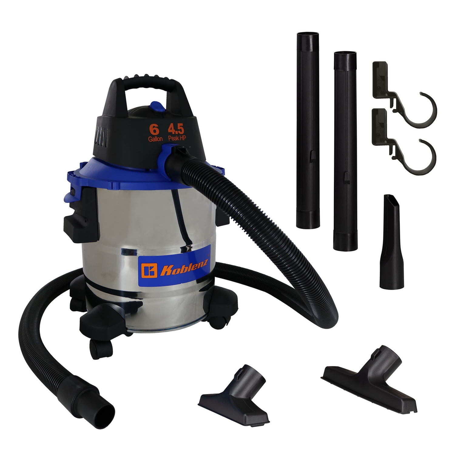 KOBLENZ Stainless Steel Wet Dry Shop Vacuum 6 Gallon, 4.5 Peak HP, 3 in 1 shop vac with Blower Feature and 5 Year Warranty (WD 6 L212 SS)
