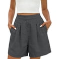 thumbnail image 5 of cocolona Summer Casual Pleated Beach Shorts for Women Solid Color Elastic Waist Wide Leg Shorts with Pocket, 5 of 5