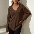 thumbnail image 6 of Tqcoqu Women's Waffle Knit Drawstring Hoodie,V Neck Thumb Hole Long Sleeve Casual Tops,2026 Spring Fall Trendy Clothes,Brown Women's S-XXL, 6 of 9