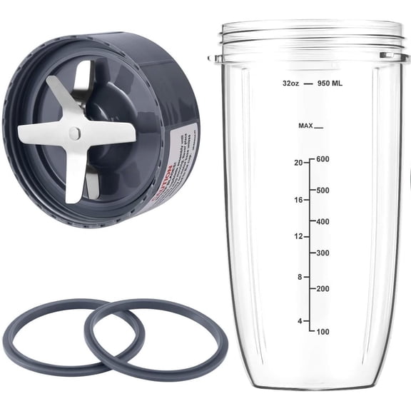 New 32oz Cup and Extractor Blending Blade and 2 Rubber Gaskets 4-Piece Compatible Replacement for NutriBullet 600W 900W Blender