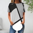 thumbnail image 2 of Jewelreauty Womens Summer Short Sleeve Shirts Crewneck Curve Hem Color Block Tee Casual Tunic Blouses Tops (2XL, Gray), 2 of 3
