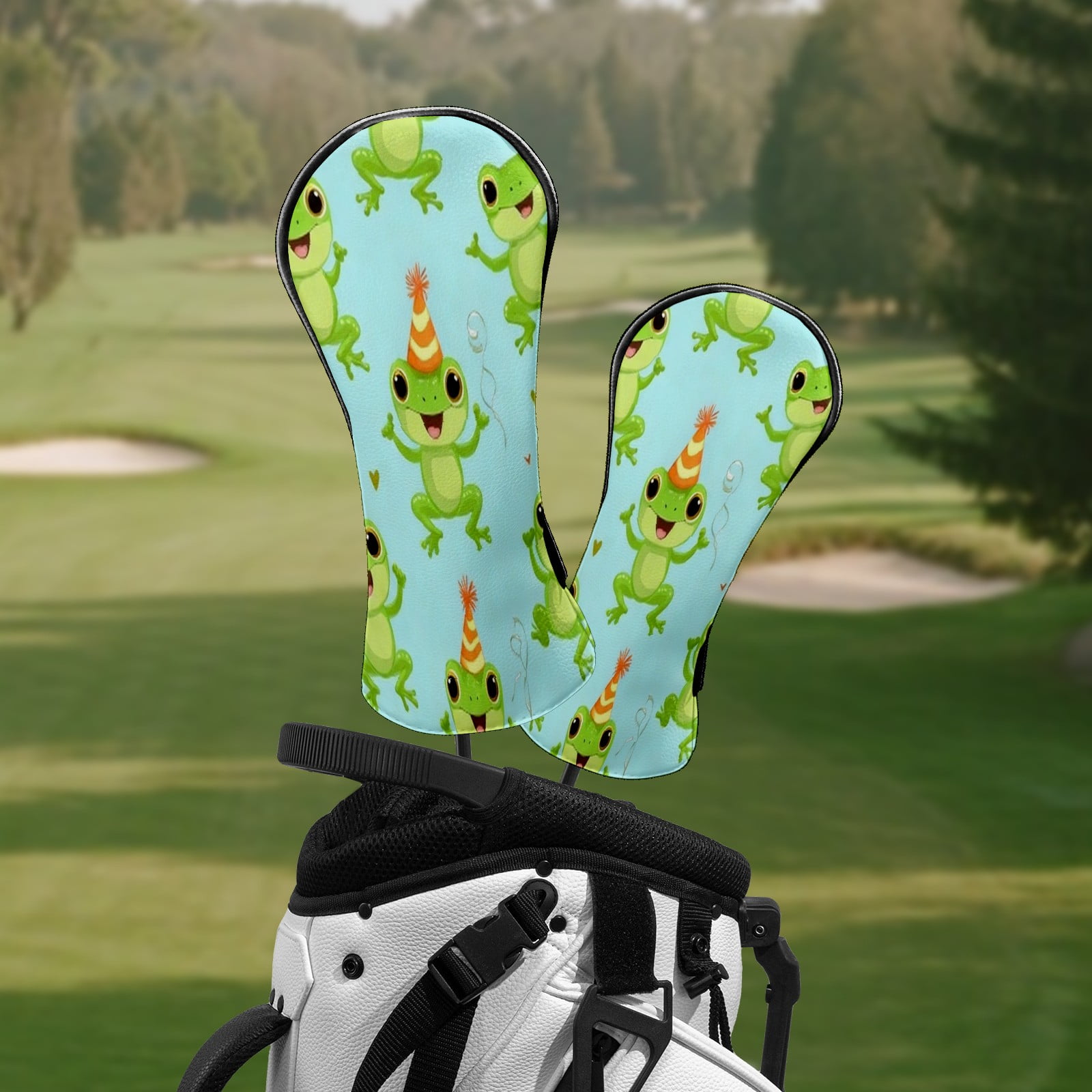 Golf Head Covers for Woods and Driver Waterproof Leather Golf Club Head Covers for Women Men Golf Driver Fairway Wood Headcover Cheerful Frog Celebration Mural